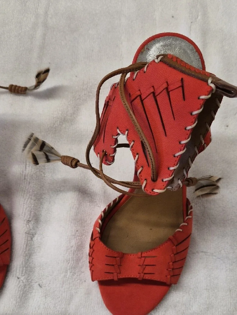 Dolce Vita Coral-Red Woven Lace-Up Heels Size 8.5